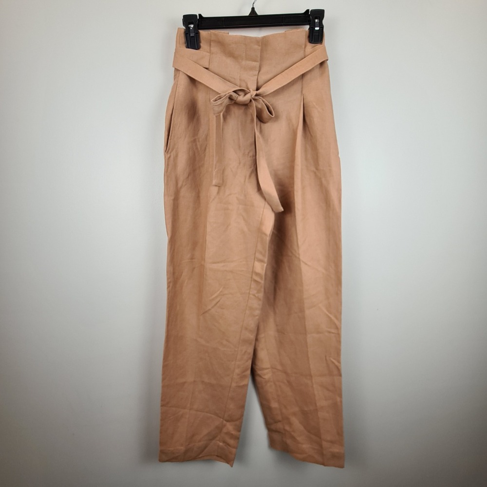 Wilfred Aritzia Tan Linen‎ Lyocell Tie Waist High Rise Tapered Pants Size 0